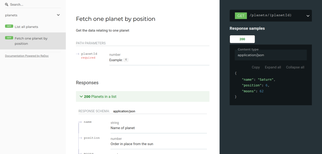 screenshot of redoc rendering openapi.yaml